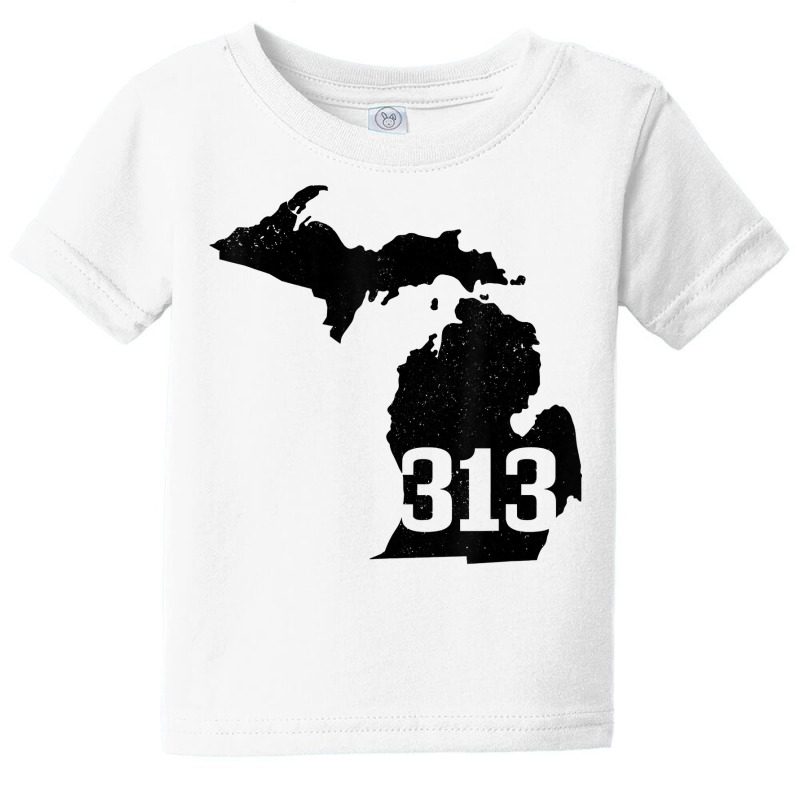 Detroit 313 Area Code Michigan Map State Pride Vintage T Shirt Baby Tee by cm-arts | Artistshot