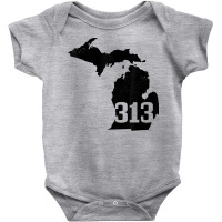 Detroit 313 Area Code Michigan Map State Pride Vintage T Shirt Baby Bodysuit | Artistshot