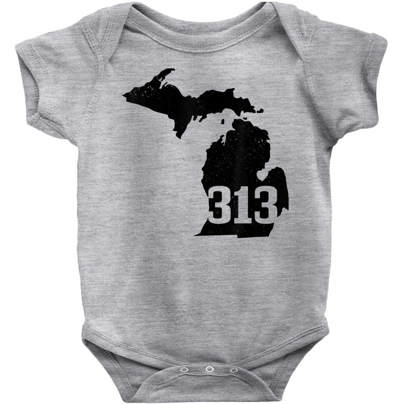 Detroit 313 Area Code Michigan Map State Pride Vintage T Shirt Baby Bodysuit by cm-arts | Artistshot