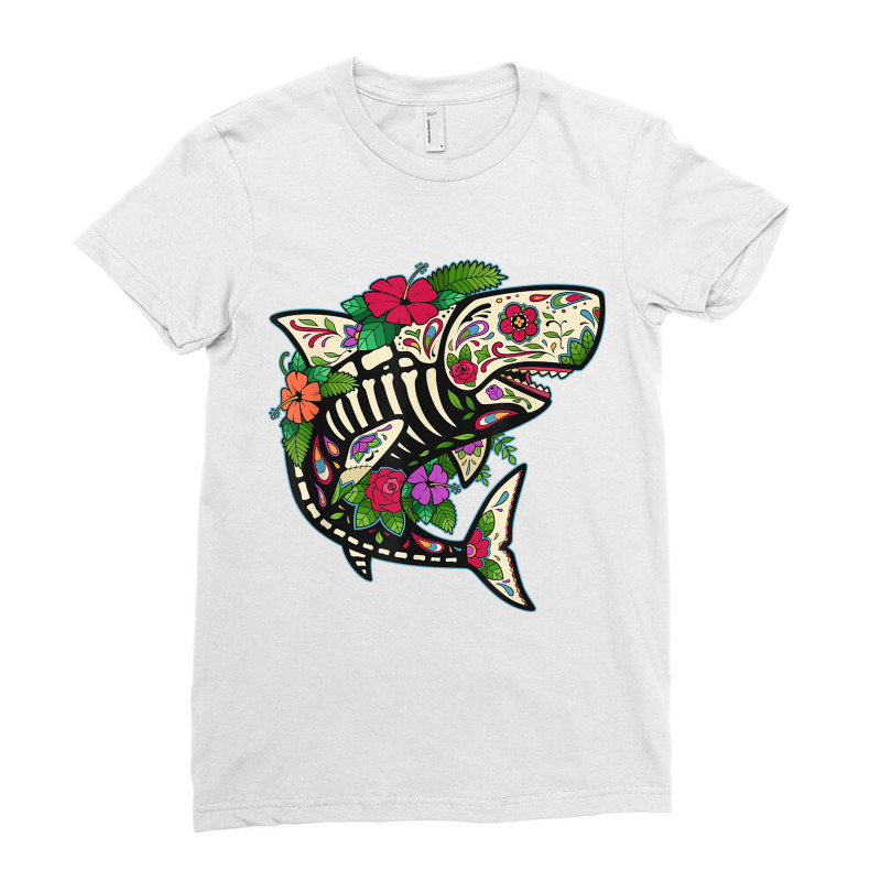 Shark Sugar Skull Calavera Mexico Dia De Los Muertos T Shirt Ladies Fitted T-Shirt by cm-arts | Artistshot