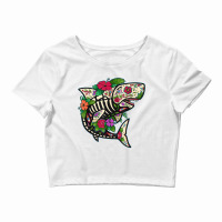 Shark Sugar Skull Calavera Mexico Dia De Los Muertos T Shirt Crop Top | Artistshot