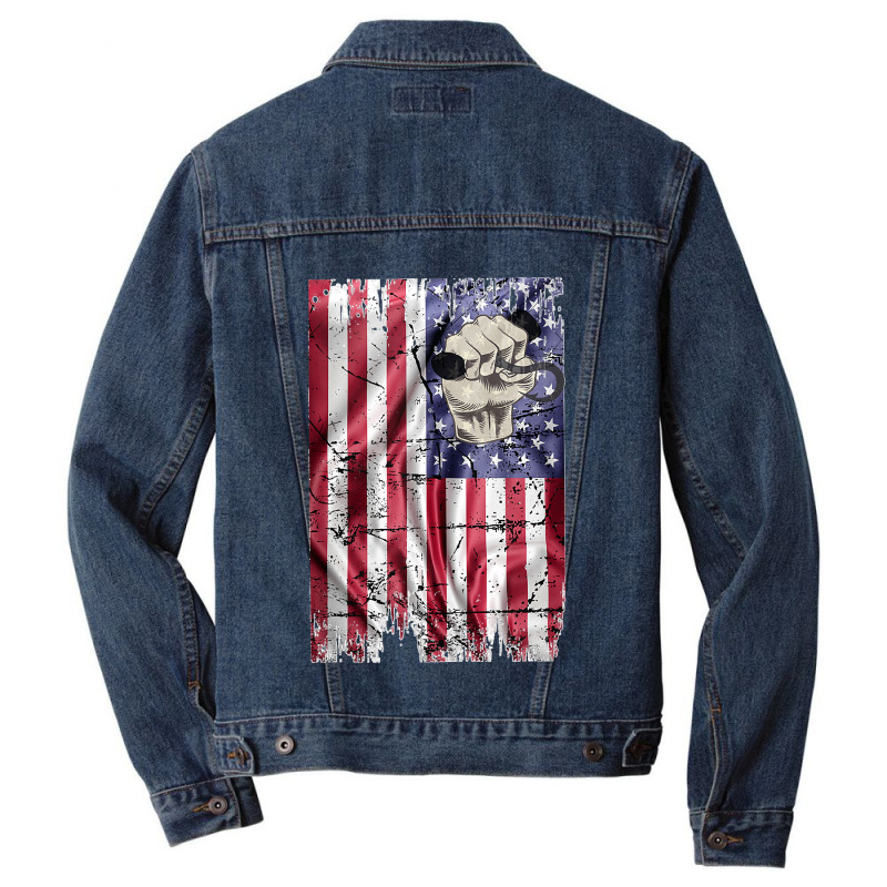 Longshoreman Vintage American Flag Usa Fist And Hook Tank Top Men Denim Jacket | Artistshot