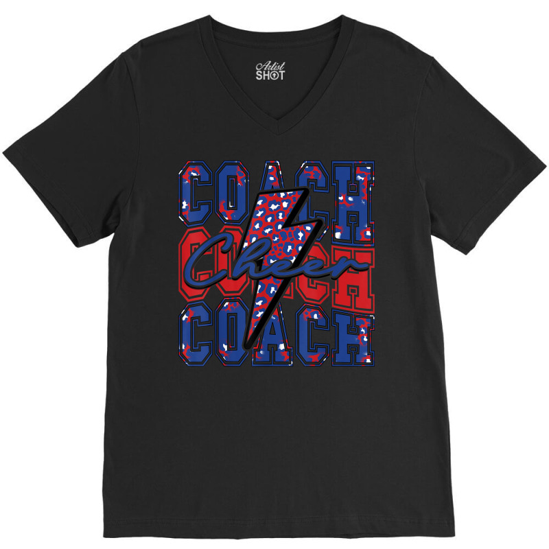 Cheer Coach Lightning Bolt Cheer Leopard Blue Red V-Neck Tee by Moose | Artistshot