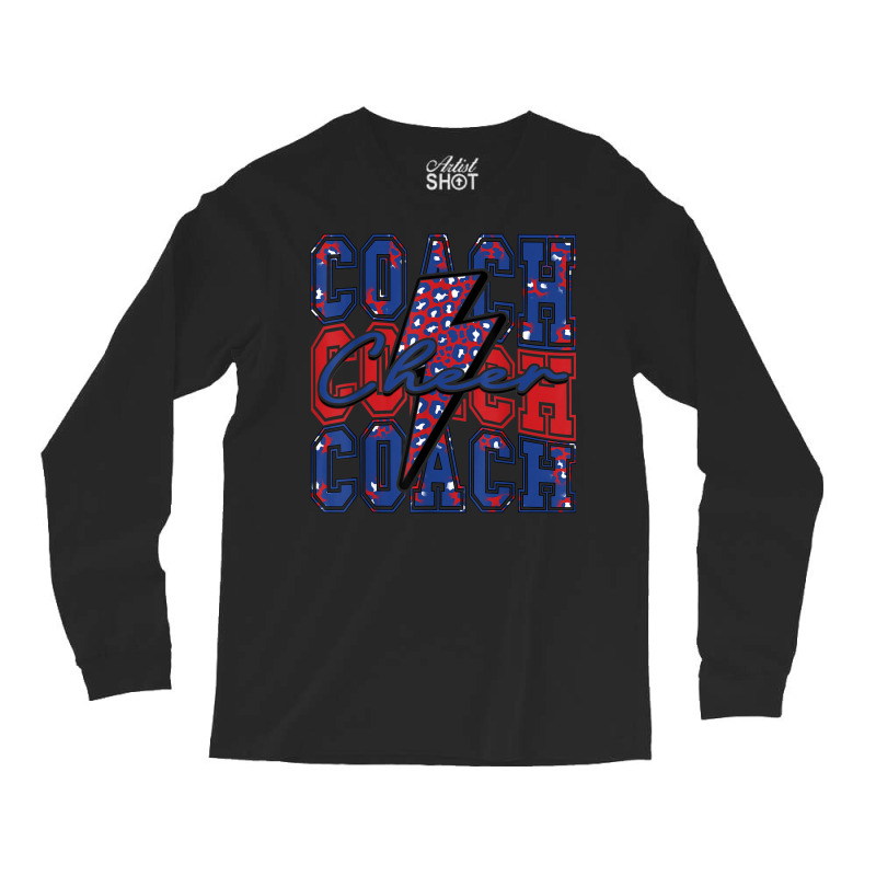 Cheer Coach Lightning Bolt Cheer Leopard Blue Red Long Sleeve Shirts by Moose | Artistshot