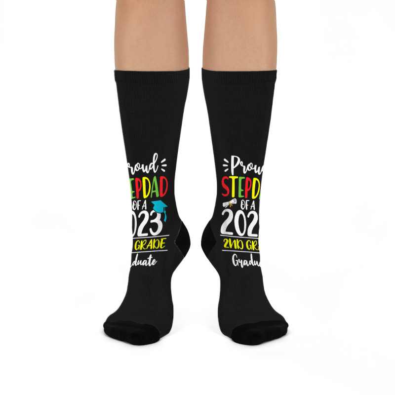 Funny Proud Stepdad Of A Class Of 2023 2nd Grade Graduate Crew Socks | Artistshot