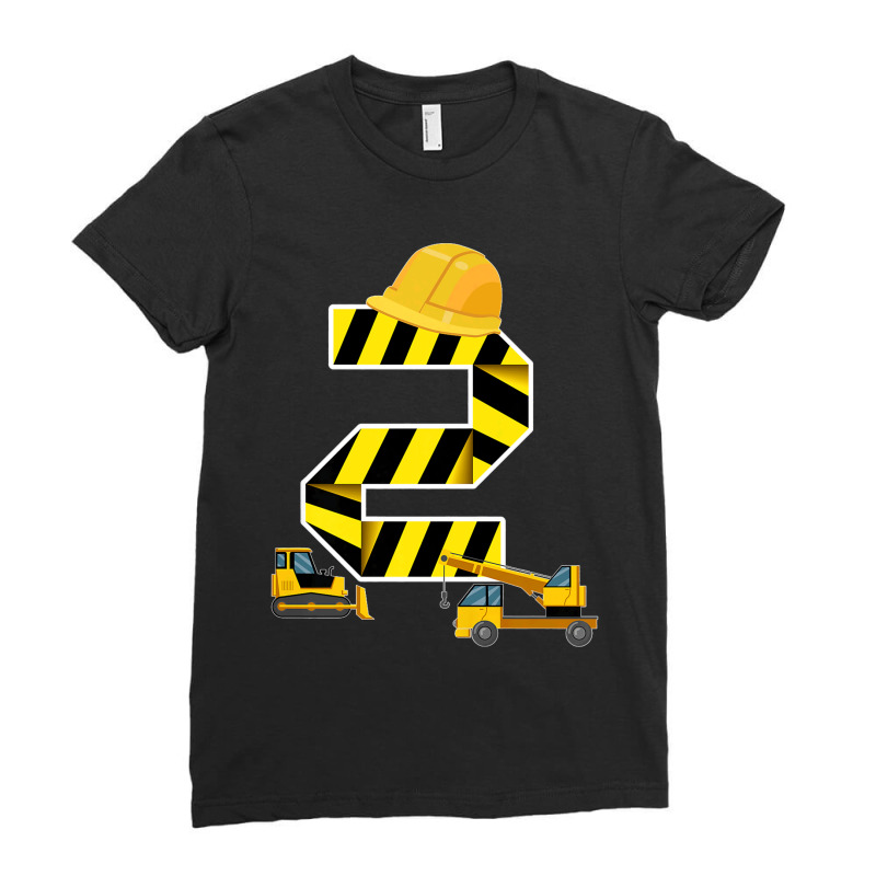 Kids 2nd Birthday Boy Construction Worker Building Site Excavator Prem Ladies Fitted T-Shirt by DonnaLee | Artistshot