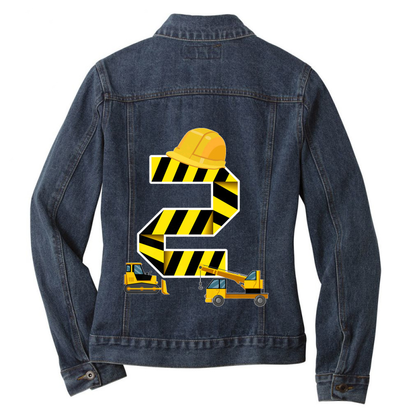 Kids 2nd Birthday Boy Construction Worker Building Site Excavator Prem Ladies Denim Jacket by DonnaLee | Artistshot