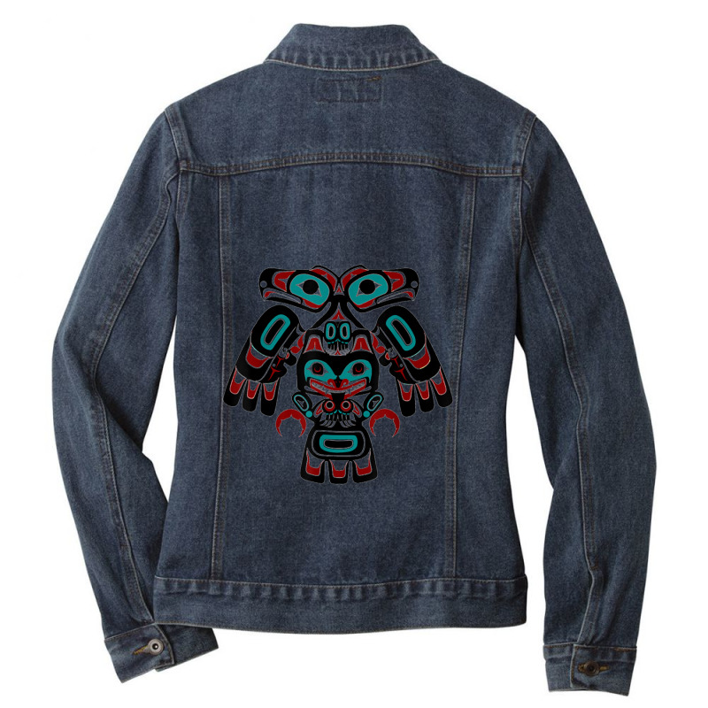 Alaska Native American Indian Tlingit Eagle Bear Clan Spirit Ladies Denim Jacket by IrisritenourQ | Artistshot