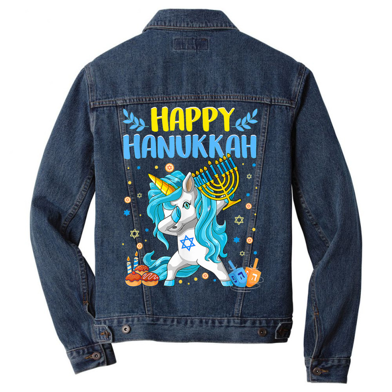 Happy Hanukkah Dabbing Jewish Unicorn Kids Chanukah Men Denim Jacket | Artistshot