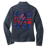 Cheer Coach Lightning Bolt Cheer Leopard Blue Red Ladies Denim Jacket | Artistshot