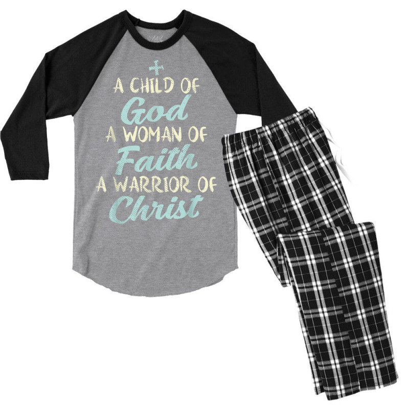 Child God Woman Faith Warrior Christ Jesus Christian Gift Men's 3/4 Sleeve Pajama Set | Artistshot