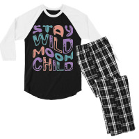 Wavy Retro Groovy   Stay Wild Moon Child T Shirt Men's 3/4 Sleeve Pajama Set | Artistshot