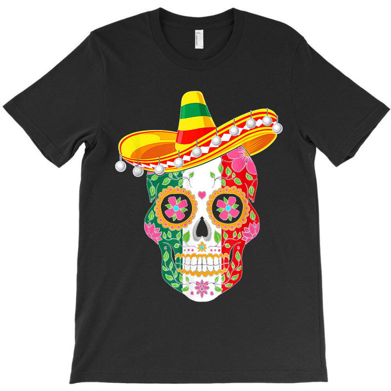 Fiesta Sugar Skull Rose Calavera Mexican Flag Cinco De Mayo T Shirt Co T-Shirt by DonnaLee | Artistshot