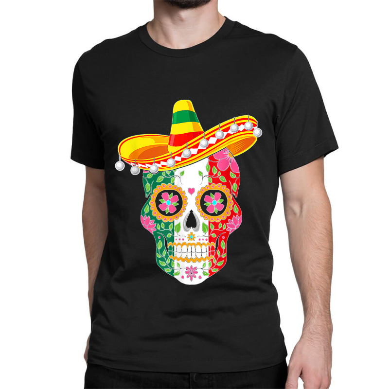 Fiesta Sugar Skull Rose Calavera Mexican Flag Cinco De Mayo T Shirt Co Classic T-shirt by DonnaLee | Artistshot