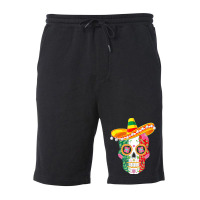 Fiesta Sugar Skull Rose Calavera Mexican Flag Cinco De Mayo T Shirt Co Fleece Short | Artistshot