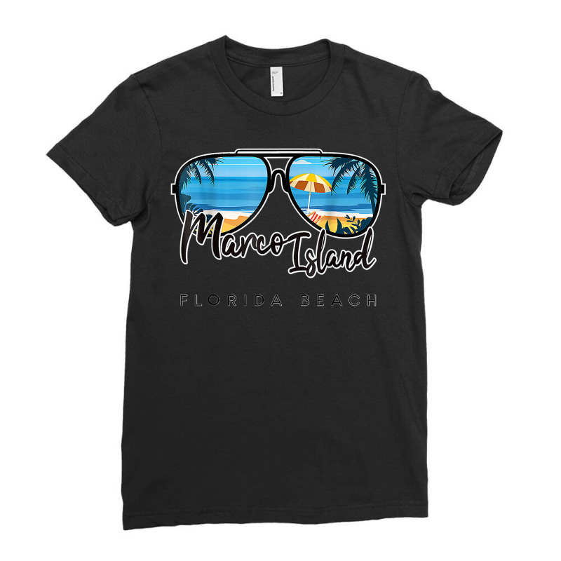 Marco Island Florida   Palm Tree Sunglasses Souvenir Ladies Fitted T-Shirt by Swiss | Artistshot