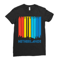 Retro Amsterdam Netherlands Cityscape Downtown Skyline Shirt Ladies Fitted T-shirt | Artistshot