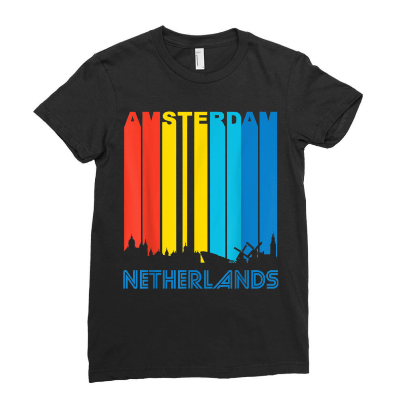 Retro Amsterdam Netherlands Cityscape Downtown Skyline Shirt Ladies Fitted T-Shirt by cm-arts | Artistshot