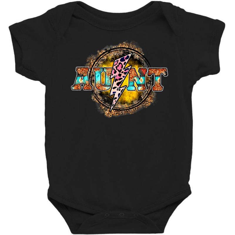 Leopard Auntie Lightning Bolt Boho Western Auntie Gift Baby Bodysuit by Blimpie | Artistshot