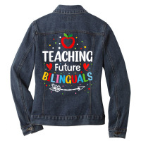 Teaching Future Bilinguals   Spanish Teachers Back To School T Shirt Ladies Denim Jacket | Artistshot