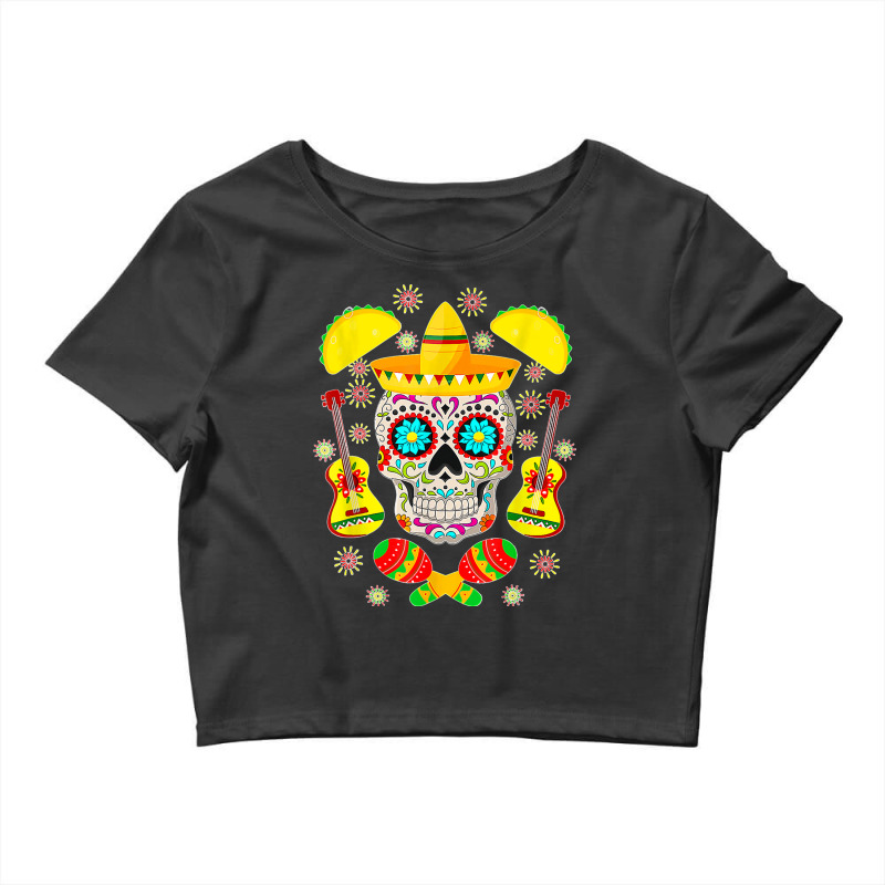 Fiesta Party Sugar Skull Rose Calavera Mexican Cinco De Mayo T Shirt Crop Top by JillMarie | Artistshot