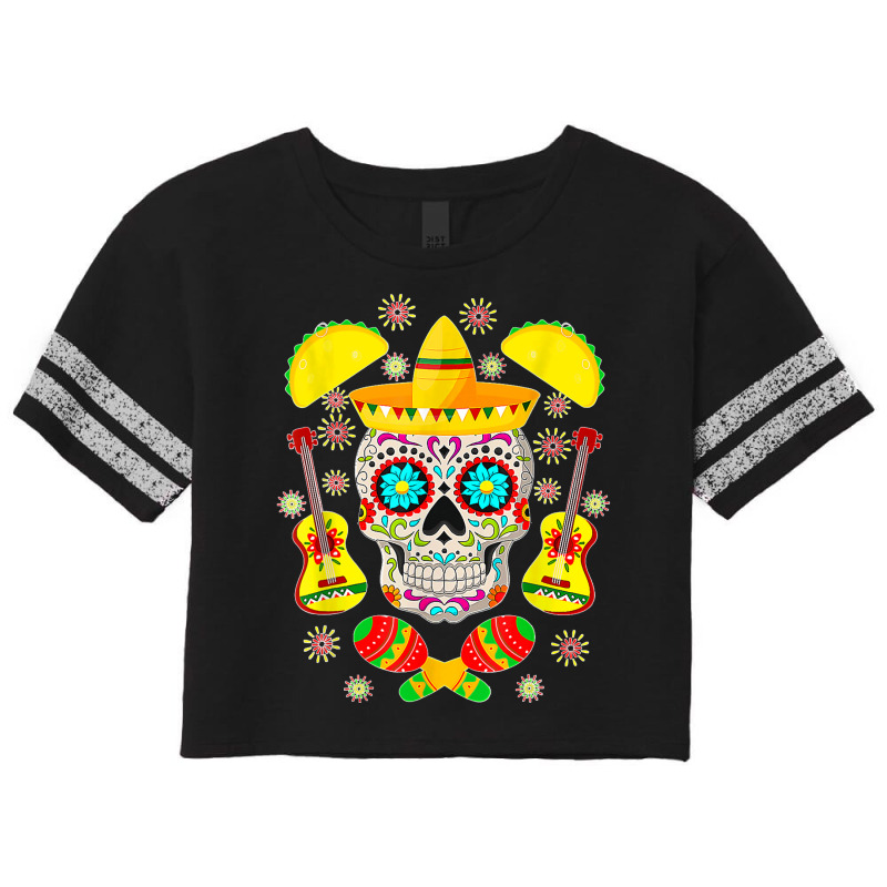 Fiesta Party Sugar Skull Rose Calavera Mexican Cinco De Mayo T Shirt Scorecard Crop Tee by JillMarie | Artistshot