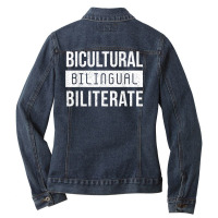 Bicultural Bilingual Bilterate Language Spanish Teacher Esl T Shirt Ladies Denim Jacket | Artistshot