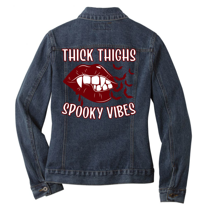 Thick Thighs And Spooky Vibes Vampire Women Bat Lips Pullover Hoodie Ladies Denim Jacket by cm-arts | Artistshot