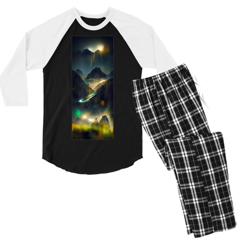 Quasar In Motion Across The Night Sky Mountain Blur Northern Men's 3/4 Sleeve Pajama Set by Hulk | Artistshot