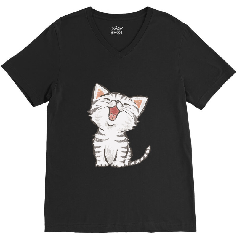 American Shorthair Happy 1.png V-Neck Tee by LawrenceKemp | Artistshot