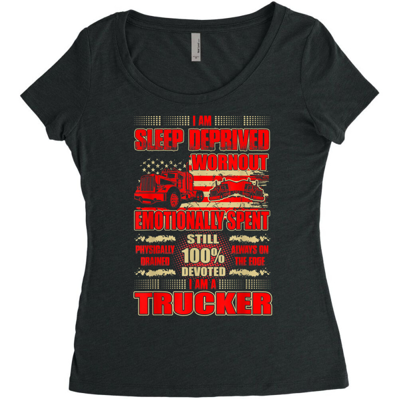 Sleep Deprived Worn Out 100 Devoted Trucker Tshirt Women's Triblend Scoop T-shirt by cm-arts | Artistshot