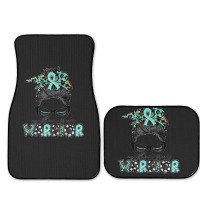 Messy Bun Women Teal Ribbon Myasthenia Gravis Warrior T Shirt Full Set Car Mats | Artistshot