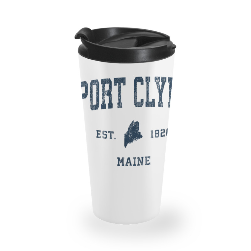 Port Clyde Maine Me Vintage Athletic Navy Sports Design Travel Mug | Artistshot