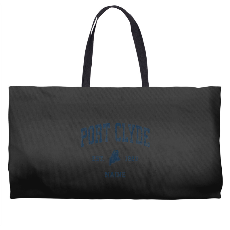 Port Clyde Maine Me Vintage Athletic Navy Sports Design Weekender Totes | Artistshot