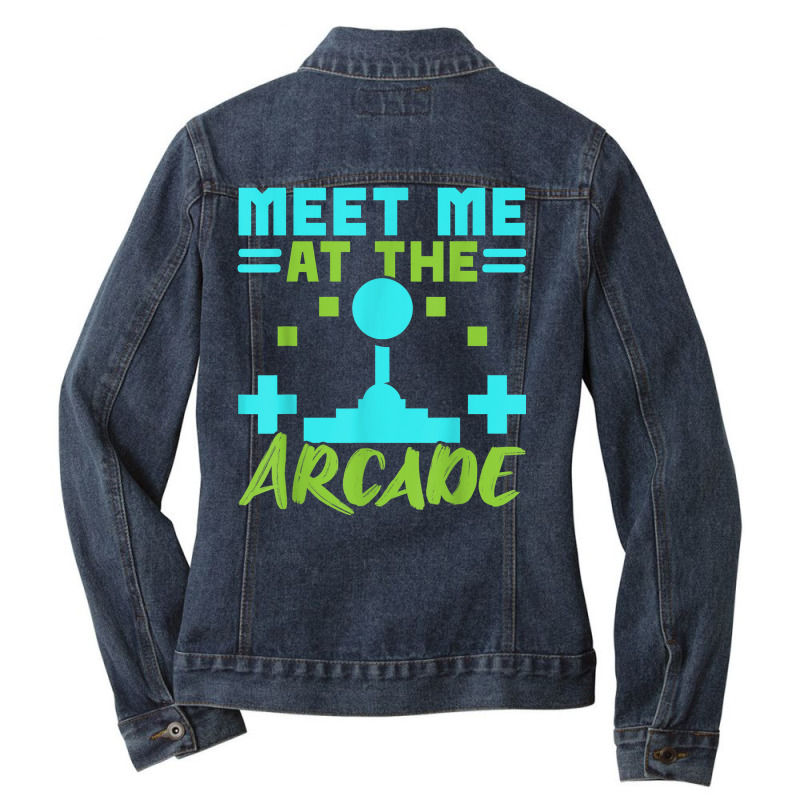 Meet Me At The Arcade Video Game Game Nerd Streamer Ladies Denim Jacket by Lion | Artistshot