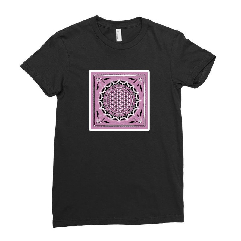 Flower Of Life Sacred Geometry Metatrons Cube Symbol Healing And Balan Ladies Fitted T-Shirt by riska_art | Artistshot