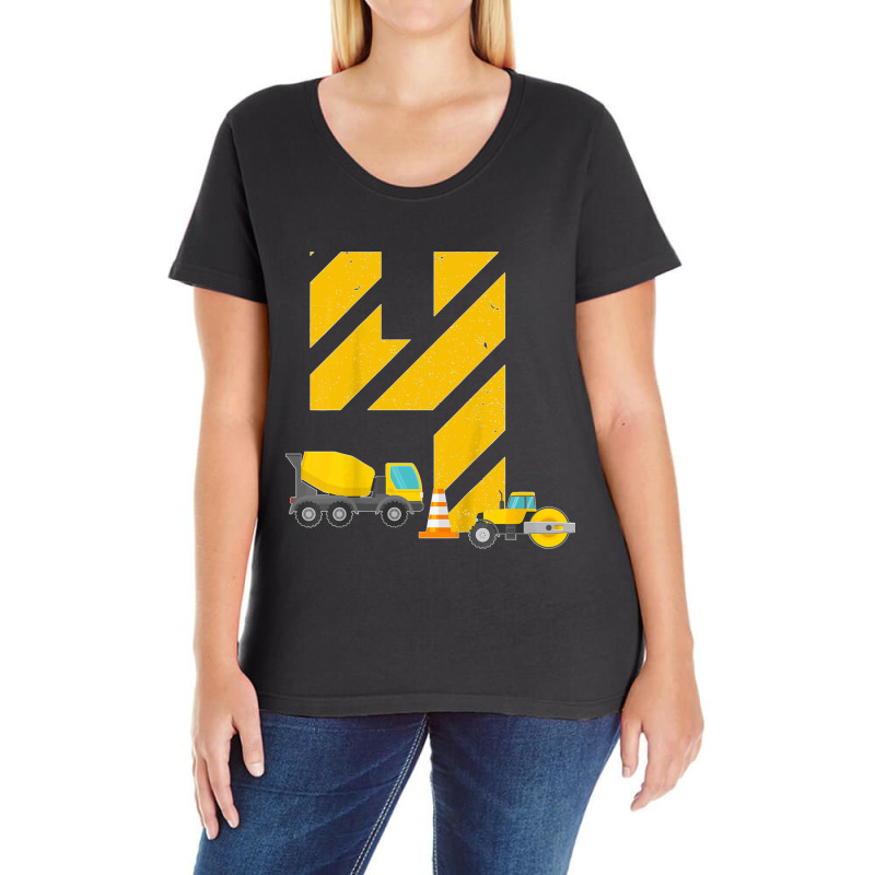 Kids 4th Birthday Boy Construction Worker Construction Site T Shirt Ladies Curvy T-Shirt by JillMarie | Artistshot