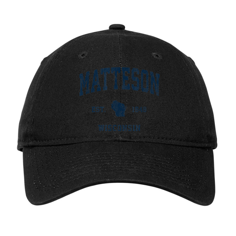 Matteson Wisconsin Wi Vintage Athletic Navy Sports Design Adjustable Cap | Artistshot