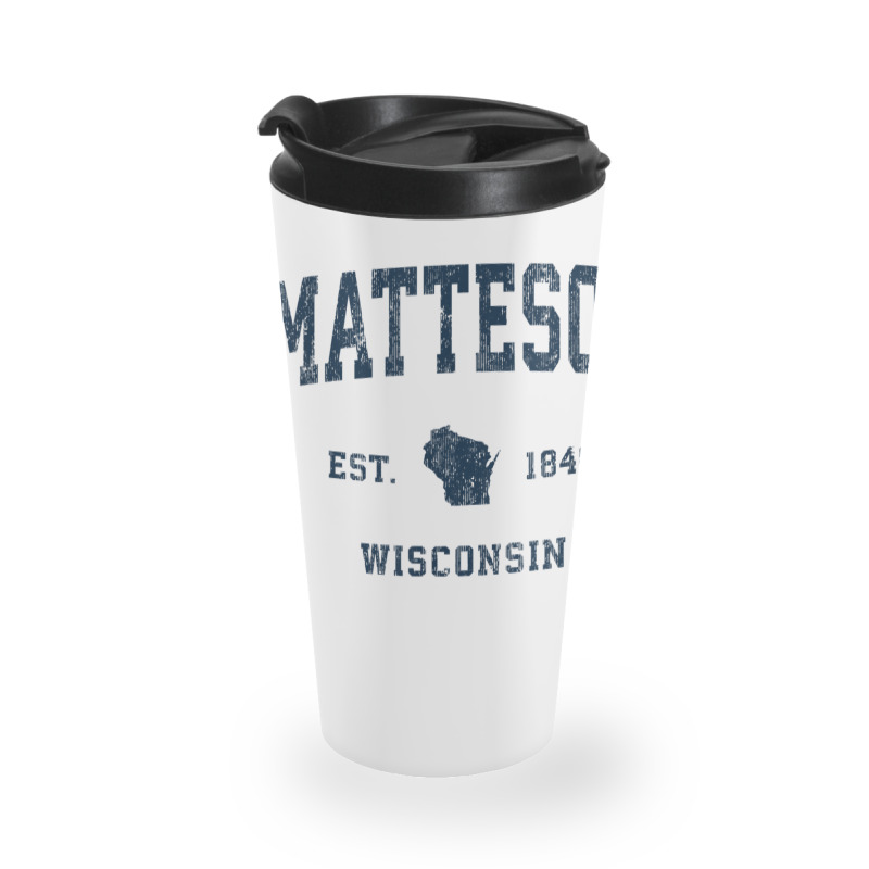 Matteson Wisconsin Wi Vintage Athletic Navy Sports Design Travel Mug | Artistshot