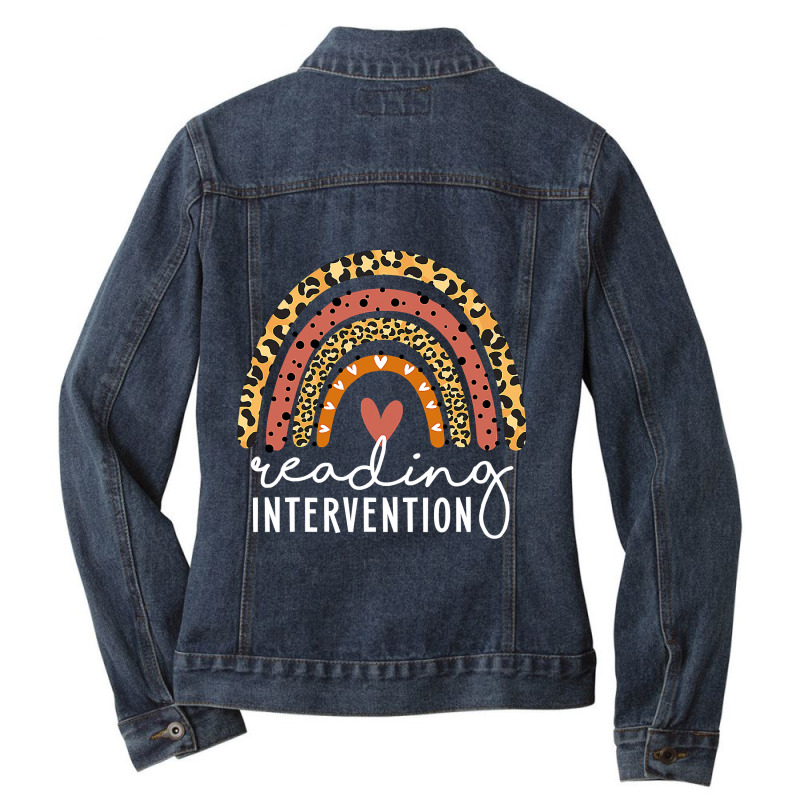 Reading Intervention Leopard Rainbow Teacher Back To School Ladies Denim Jacket by cm-arts | Artistshot