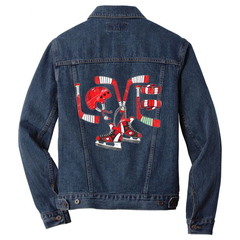 Ice Hockey Heart Valentines Day Love Gift Boys Girls Goalie Men Denim Jacket by cm-arts | Artistshot