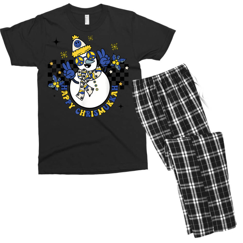 Retro Happy Chrismukkah Snowman Jewish Holiday Groovy Men's T-shirt Pajama Set | Artistshot