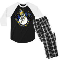 Retro Happy Chrismukkah Snowman Jewish Holiday Groovy Men's 3/4 Sleeve Pajama Set | Artistshot