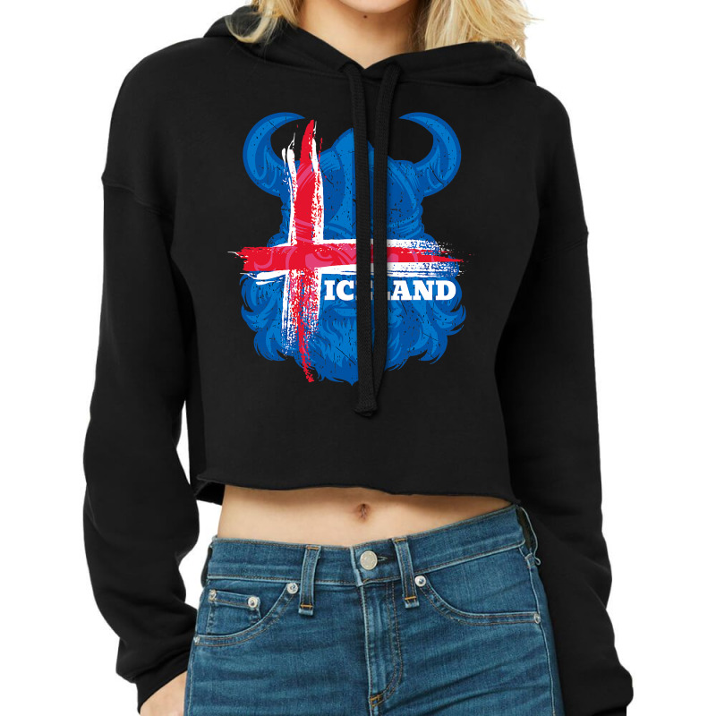 Iceland Flag Soccer Icelandic Football Fan Cropped Hoodie by cm-arts | Artistshot