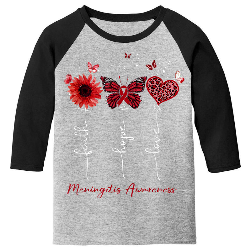 Meningitis Awareness Faith Hope Love Leopard Sunflower Youth 3/4 Sleeve by Piggy | Artistshot