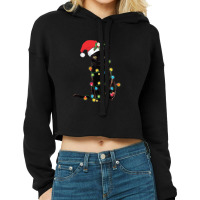 Black Santa Cat Tangled Up In Lights Christmas Santa Illustration Cropped Hoodie | Artistshot