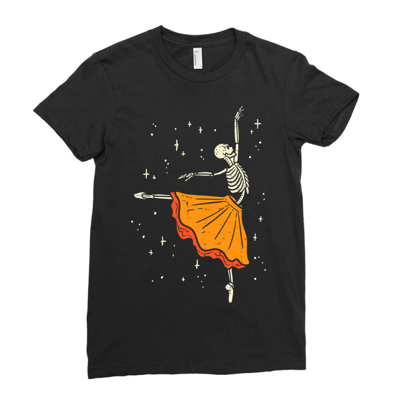 Dancing Skeleton Ballerina Ballet Dance Halloween Girl Women Ladies Fitted T-Shirt by Tisha Brown | Artistshot