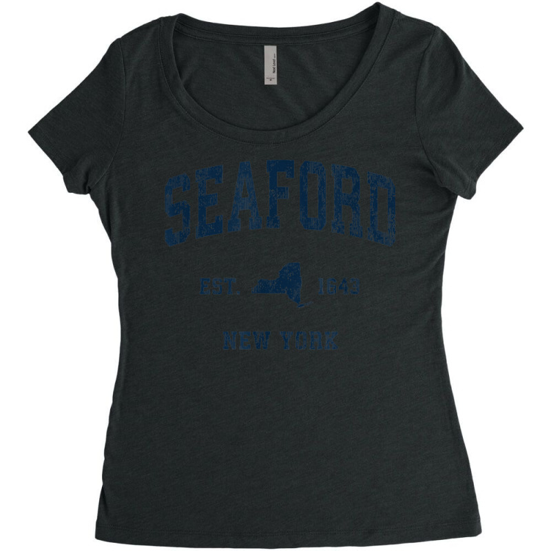 Seaford New York Ny Vintage Athletic Navy Sports Design Women's Triblend Scoop T-shirt by Blimpie | Artistshot