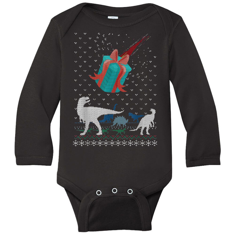 Ugly Christmas Dino Invasion Christmas Meteorite Xmas Long Sleeve Baby Bodysuit by Swiss | Artistshot