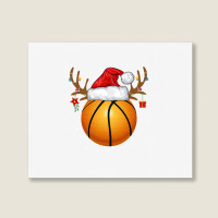 Funny Basketball Reindeer Santa Hat Christmas Holiday Gifts Landscape Canvas Print | Artistshot